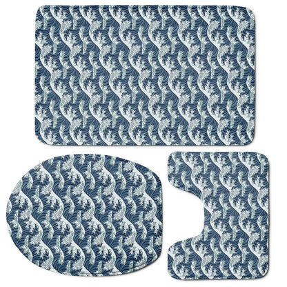 The Great Kanagawa Wave Pattern Print 3 Piece Bath Mat Set