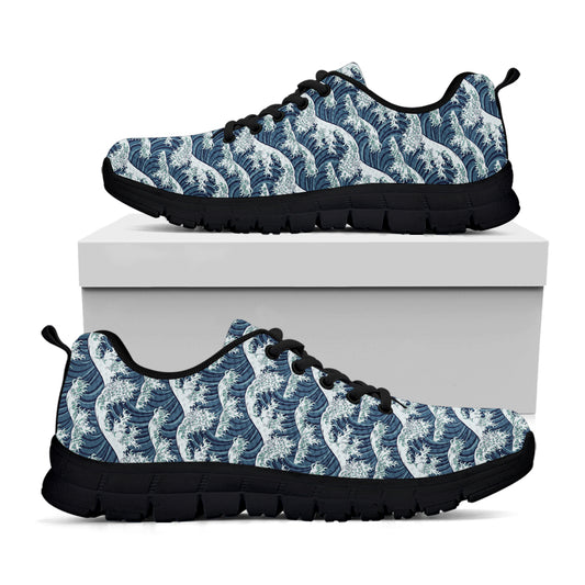 The Great Kanagawa Wave Pattern Print Black Sneakers