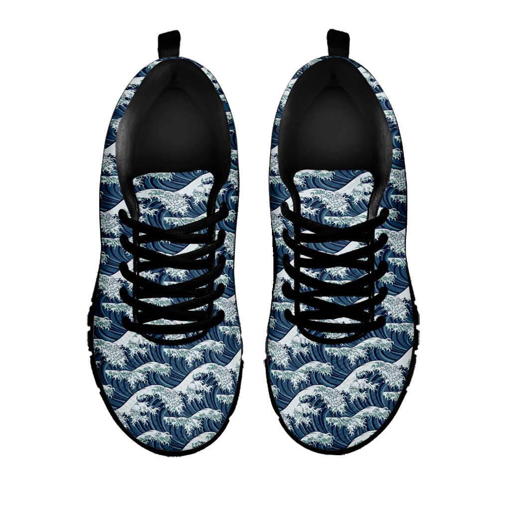 The Great Kanagawa Wave Pattern Print Black Sneakers
