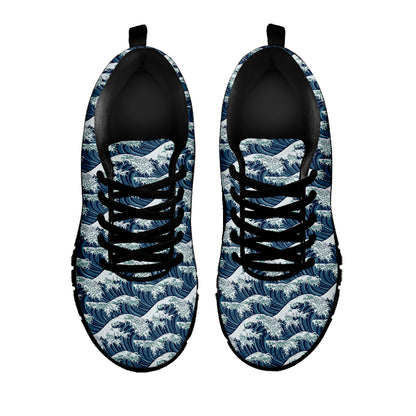 The Great Kanagawa Wave Pattern Print Black Sneakers
