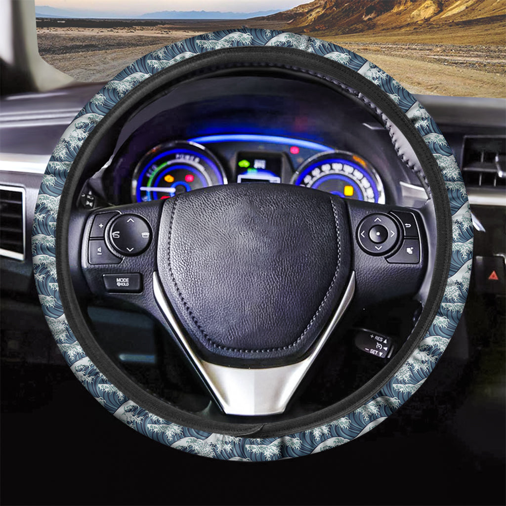 The Great Kanagawa Wave Pattern Print Car Steering Wheel Cover