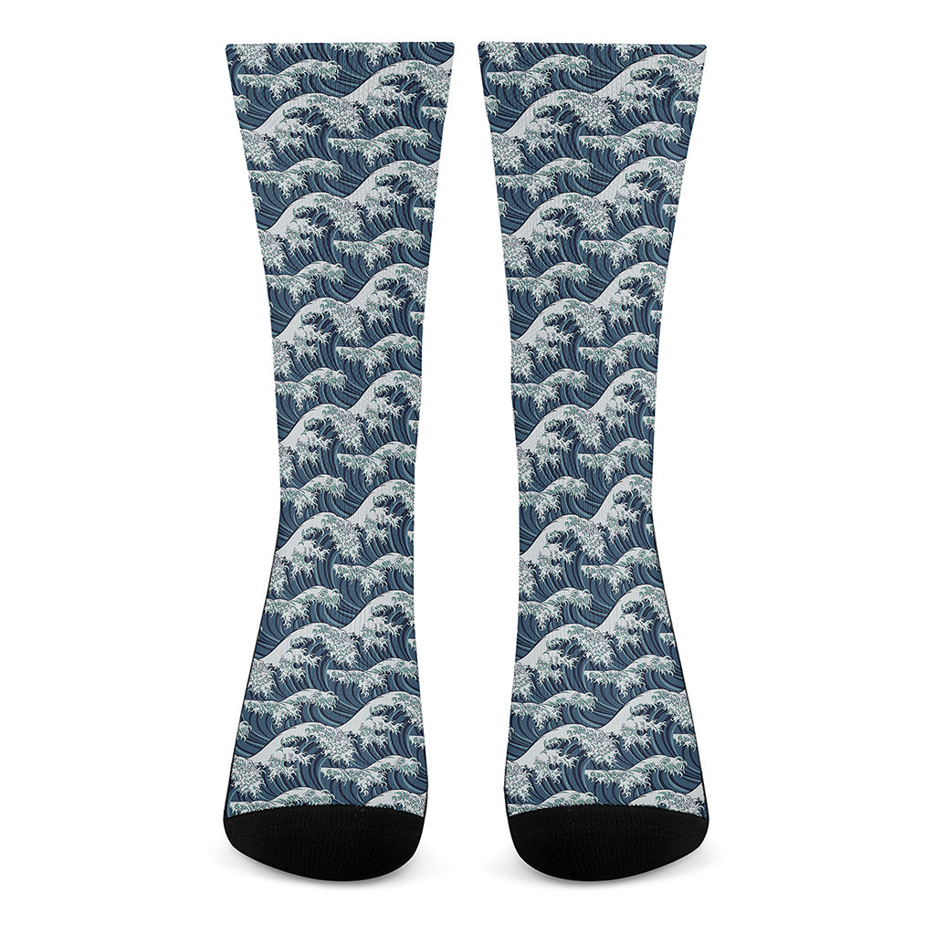 The Great Kanagawa Wave Pattern Print Crew Socks