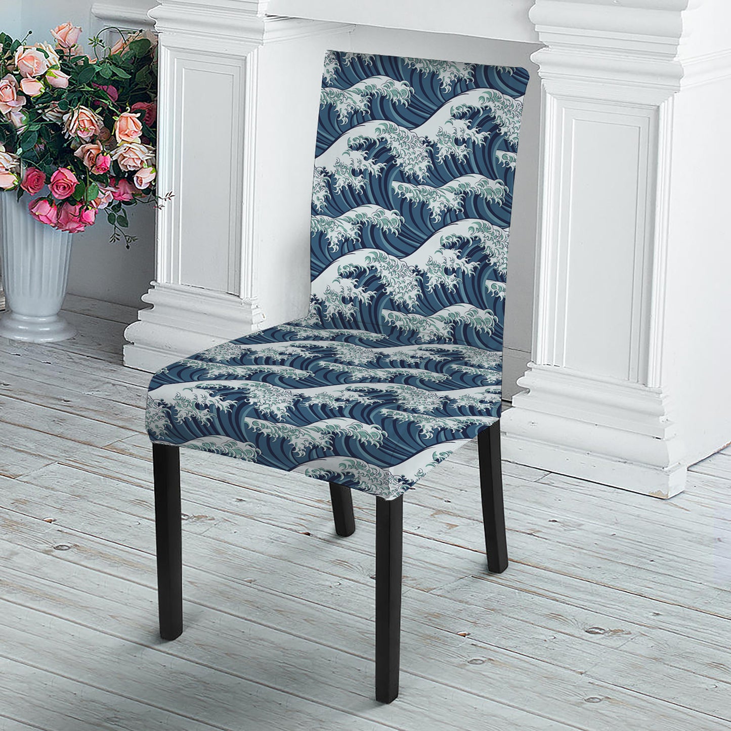 The Great Kanagawa Wave Pattern Print Dining Chair Slipcover