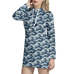The Great Kanagawa Wave Pattern Print Hoodie Dress