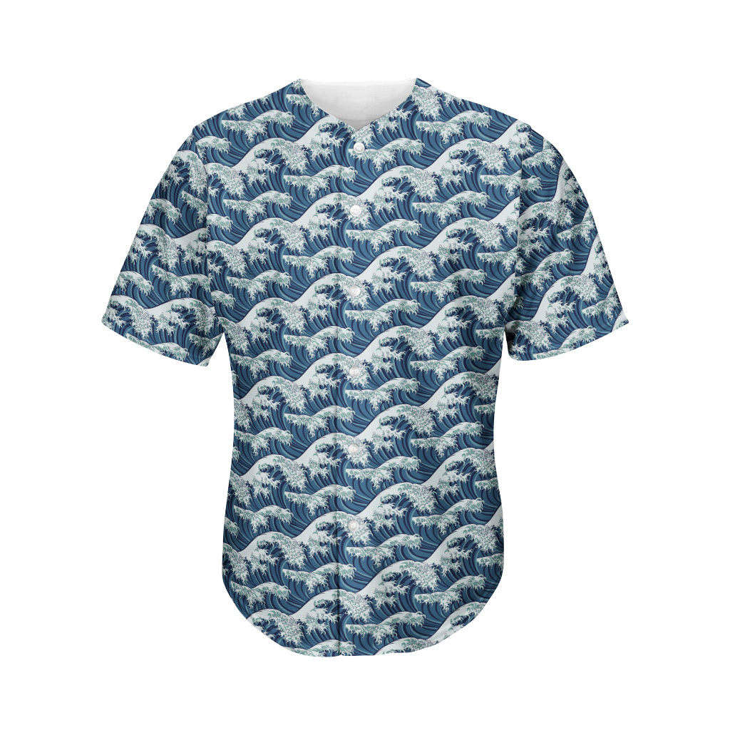 The Great Kanagawa Wave Pattern Print Men's Baseball Jersey