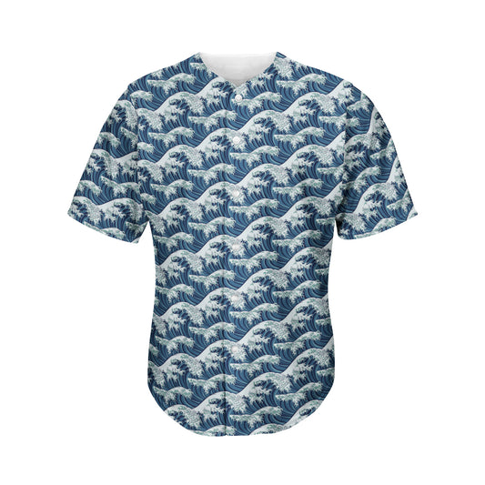 The Great Kanagawa Wave Pattern Print Men's Baseball Jersey