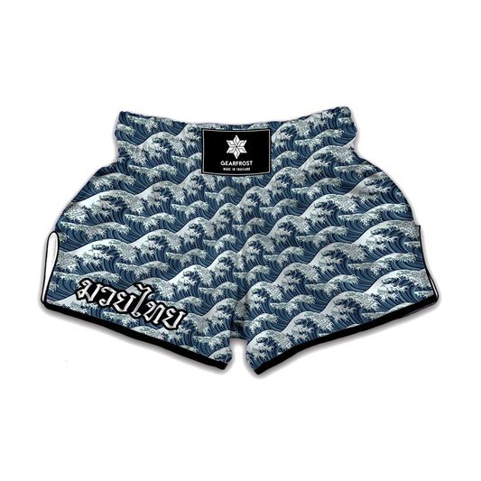The Great Kanagawa Wave Pattern Print Muay Thai Boxing Shorts