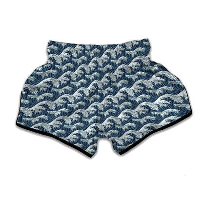 The Great Kanagawa Wave Pattern Print Muay Thai Boxing Shorts
