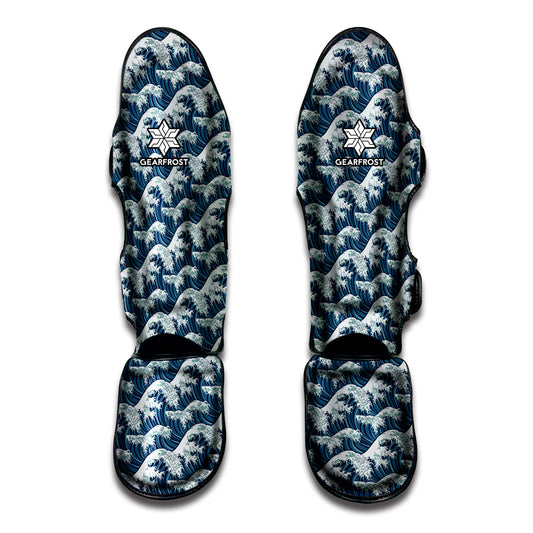 The Great Kanagawa Wave Pattern Print Muay Thai Shin Guard