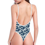 The Great Kanagawa Wave Pattern Print One Piece High Cut Swimsuit