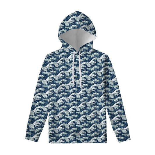 The Great Kanagawa Wave Pattern Print Pullover Hoodie