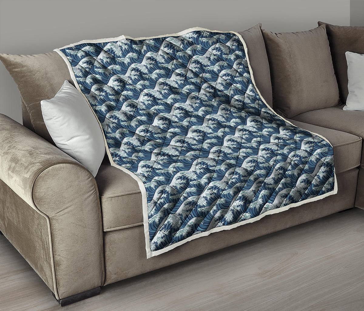 The Great Kanagawa Wave Pattern Print Quilt