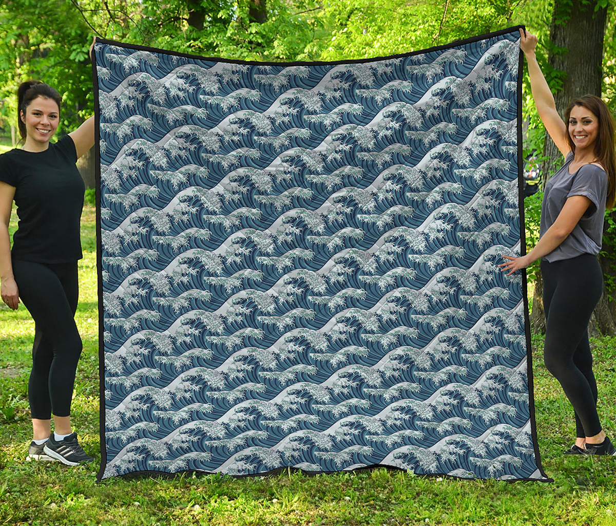 The Great Kanagawa Wave Pattern Print Quilt