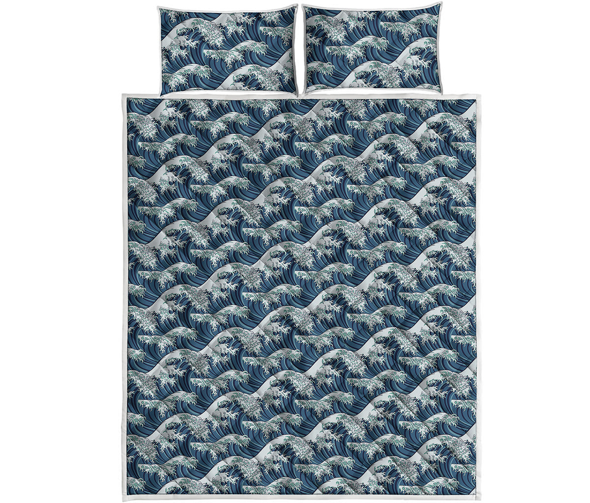 The Great Kanagawa Wave Pattern Print Quilt Bed Set