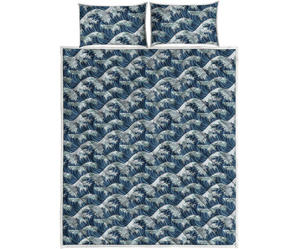 The Great Kanagawa Wave Pattern Print Quilt Bed Set