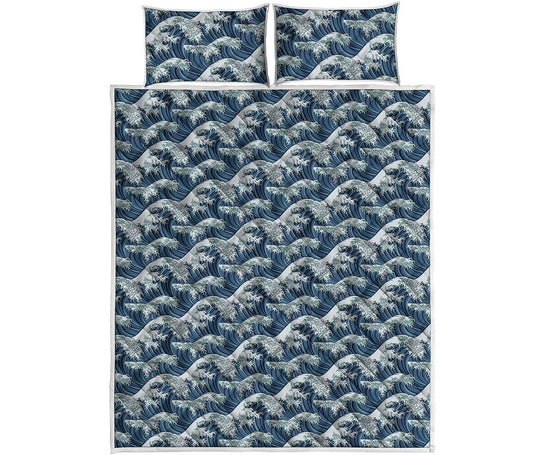 The Great Kanagawa Wave Pattern Print Quilt Bed Set