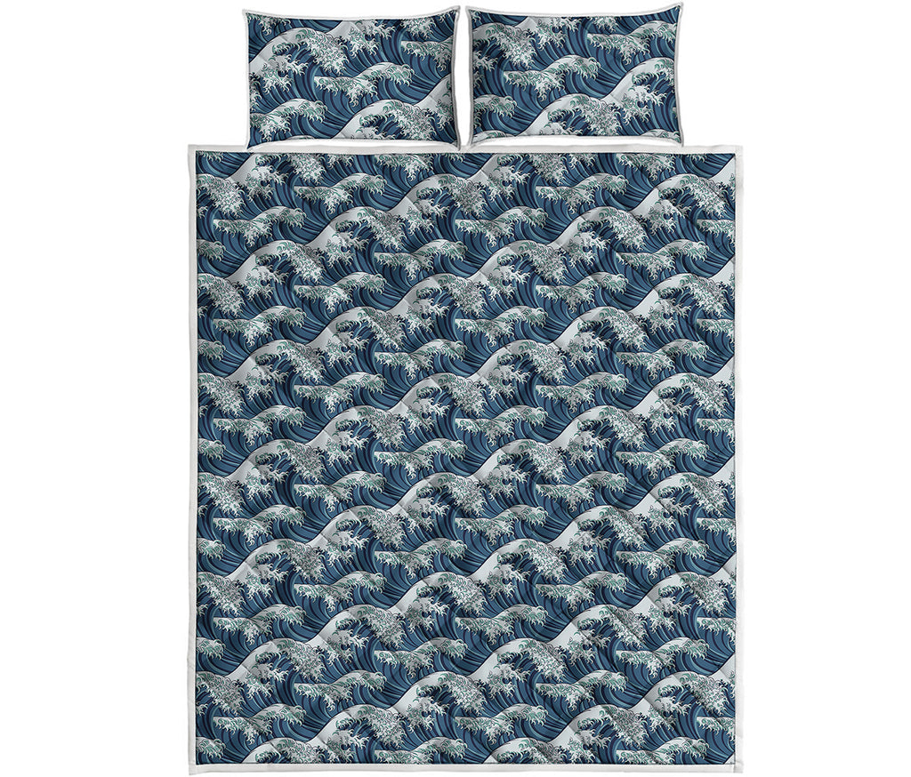 The Great Kanagawa Wave Pattern Print Quilt Bed Set