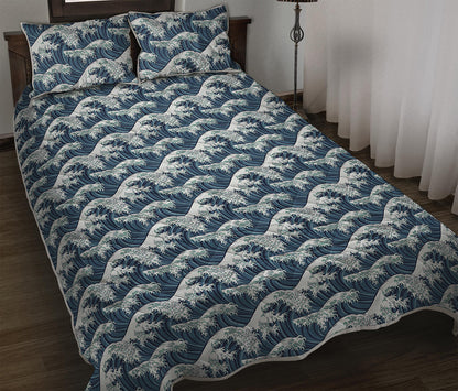 The Great Kanagawa Wave Pattern Print Quilt Bed Set