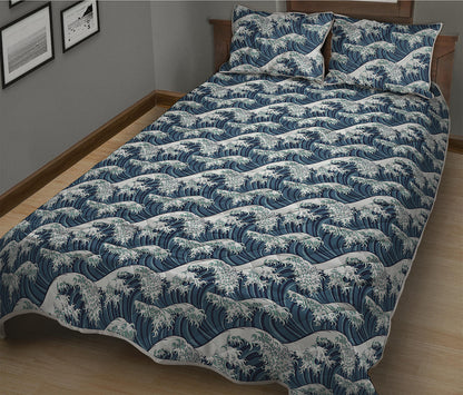 The Great Kanagawa Wave Pattern Print Quilt Bed Set
