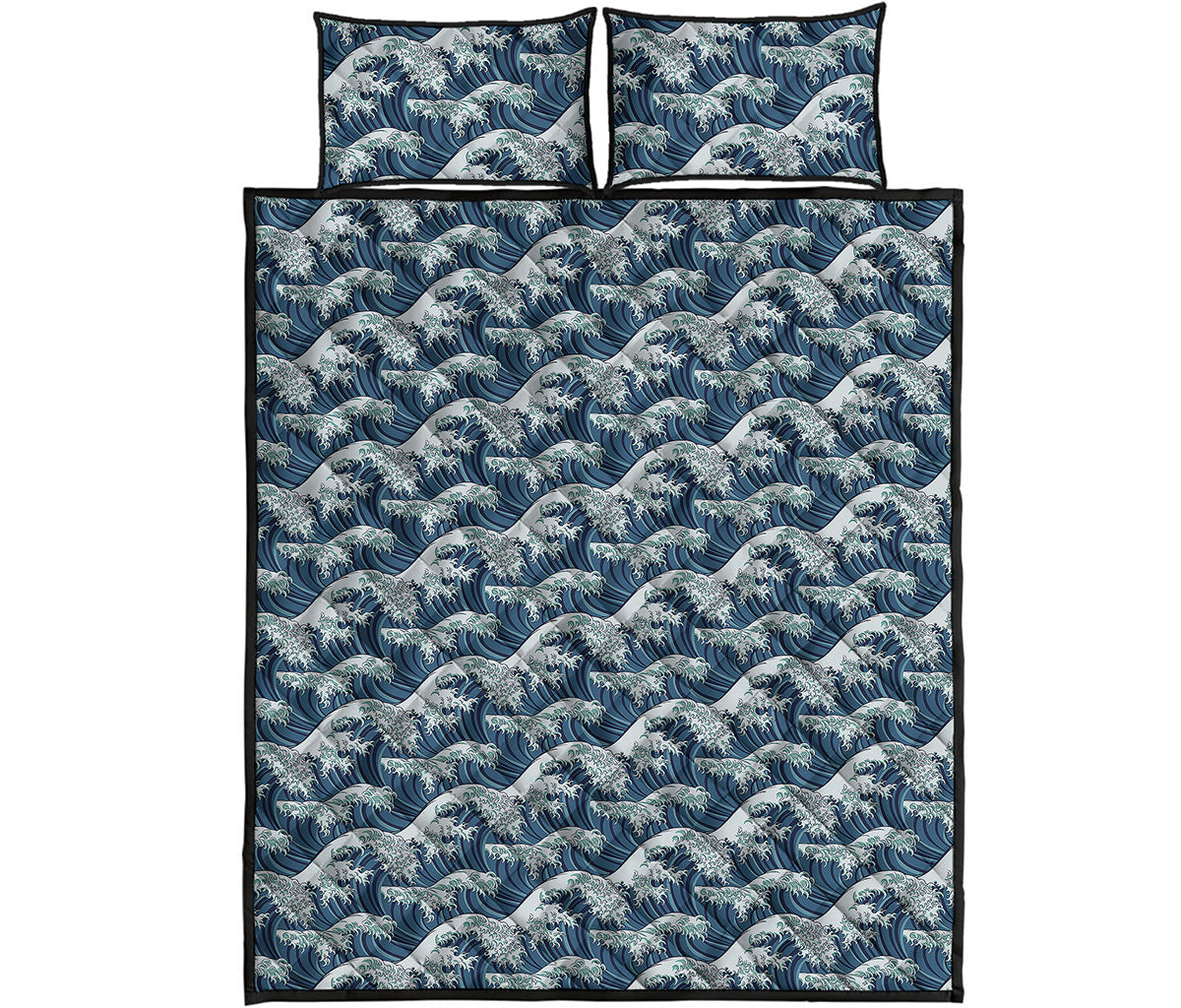 The Great Kanagawa Wave Pattern Print Quilt Bed Set