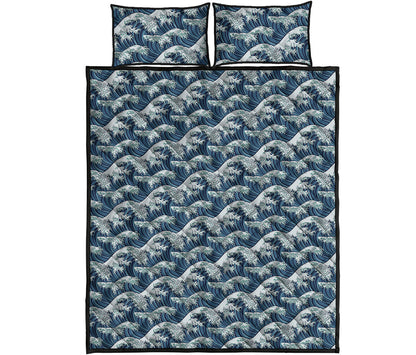 The Great Kanagawa Wave Pattern Print Quilt Bed Set