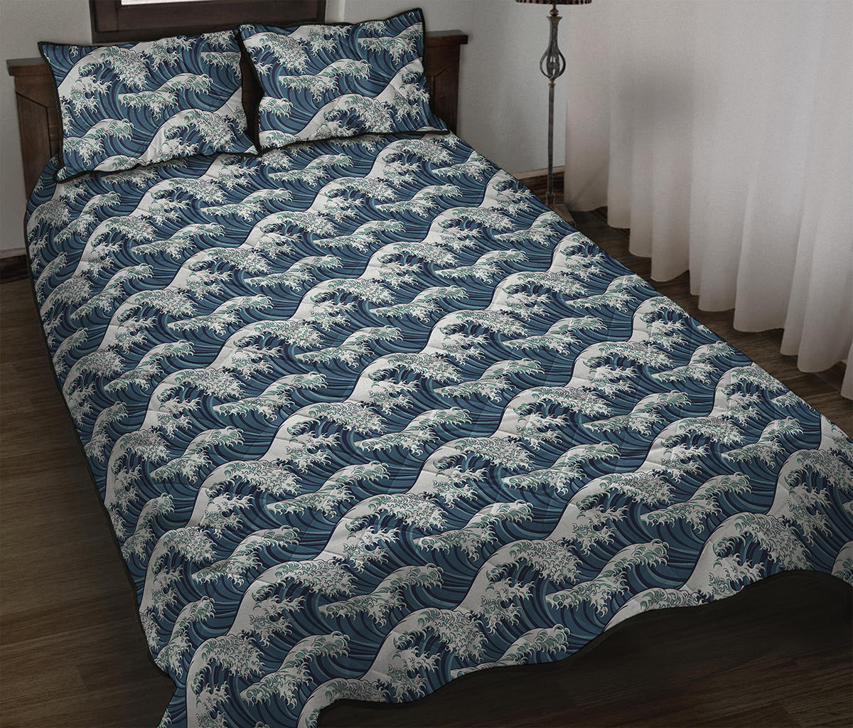 The Great Kanagawa Wave Pattern Print Quilt Bed Set