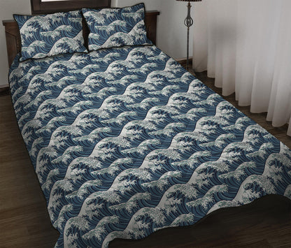 The Great Kanagawa Wave Pattern Print Quilt Bed Set