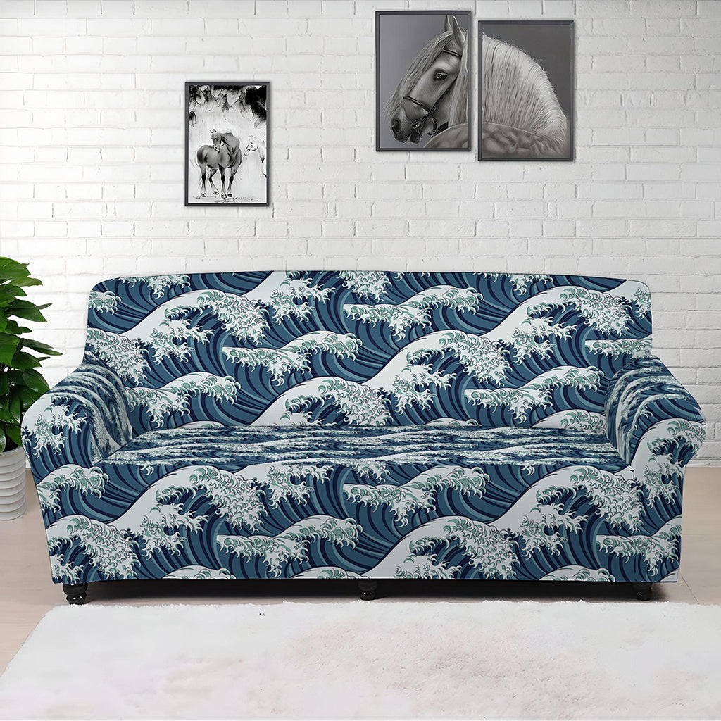 The Great Kanagawa Wave Pattern Print Sofa Cover
