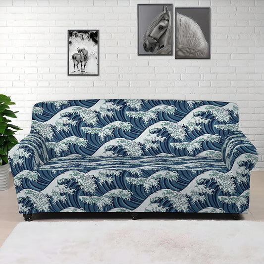 The Great Kanagawa Wave Pattern Print Sofa Cover