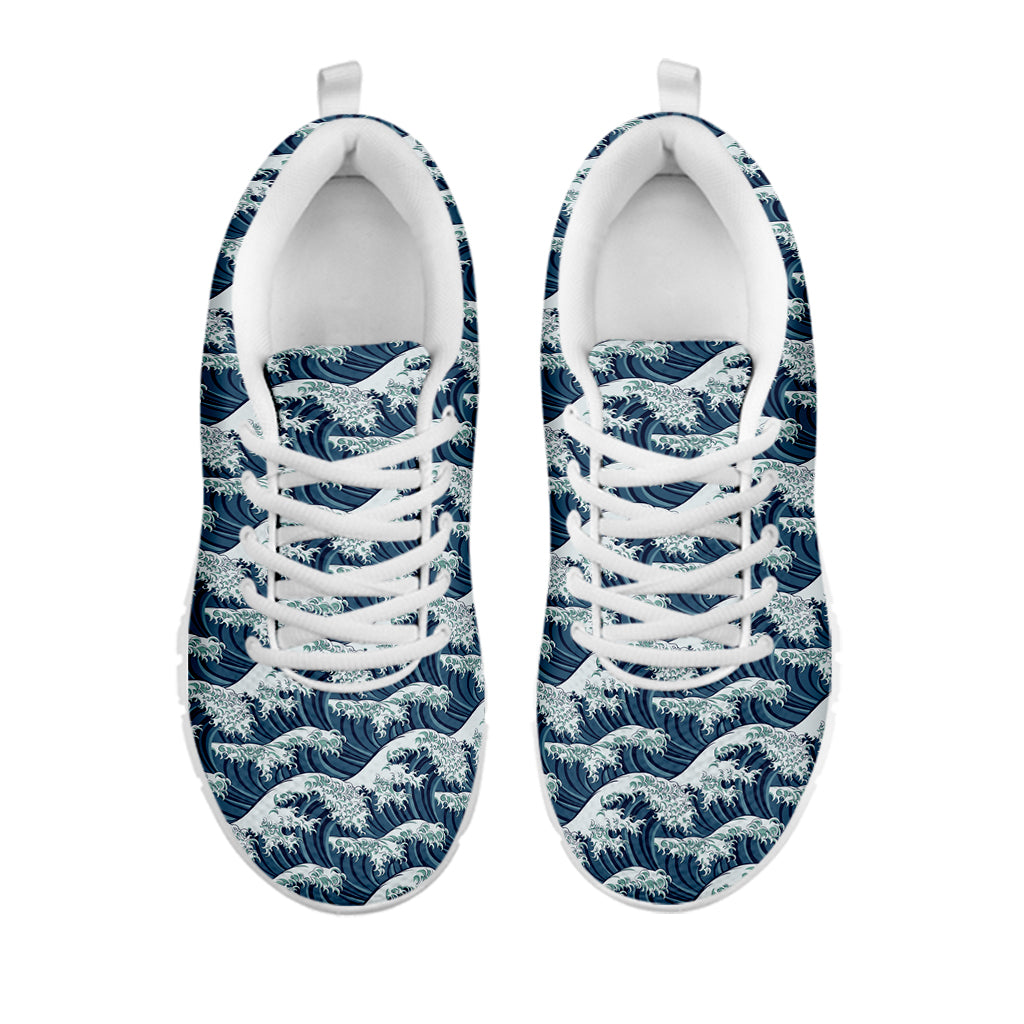 The Great Kanagawa Wave Pattern Print White Sneakers