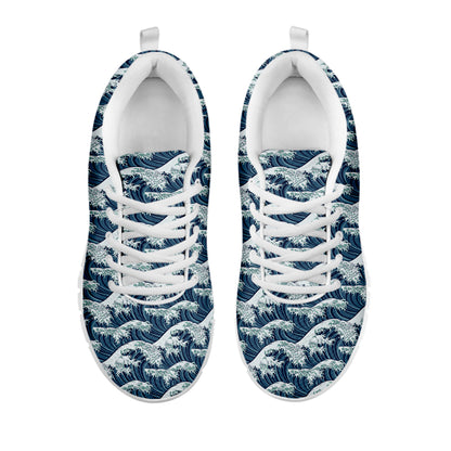 The Great Kanagawa Wave Pattern Print White Sneakers