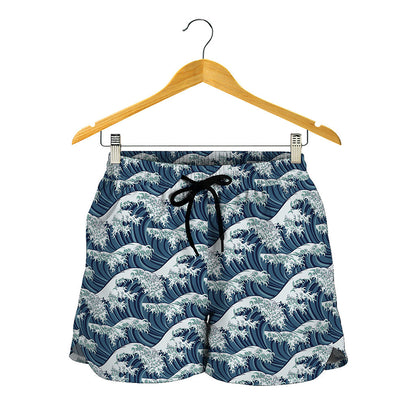 The Great Kanagawa Wave Pattern Print Women's Shorts