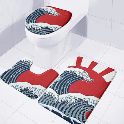 The Great Kanagawa Wave Print 3 Piece Bath Mat Set