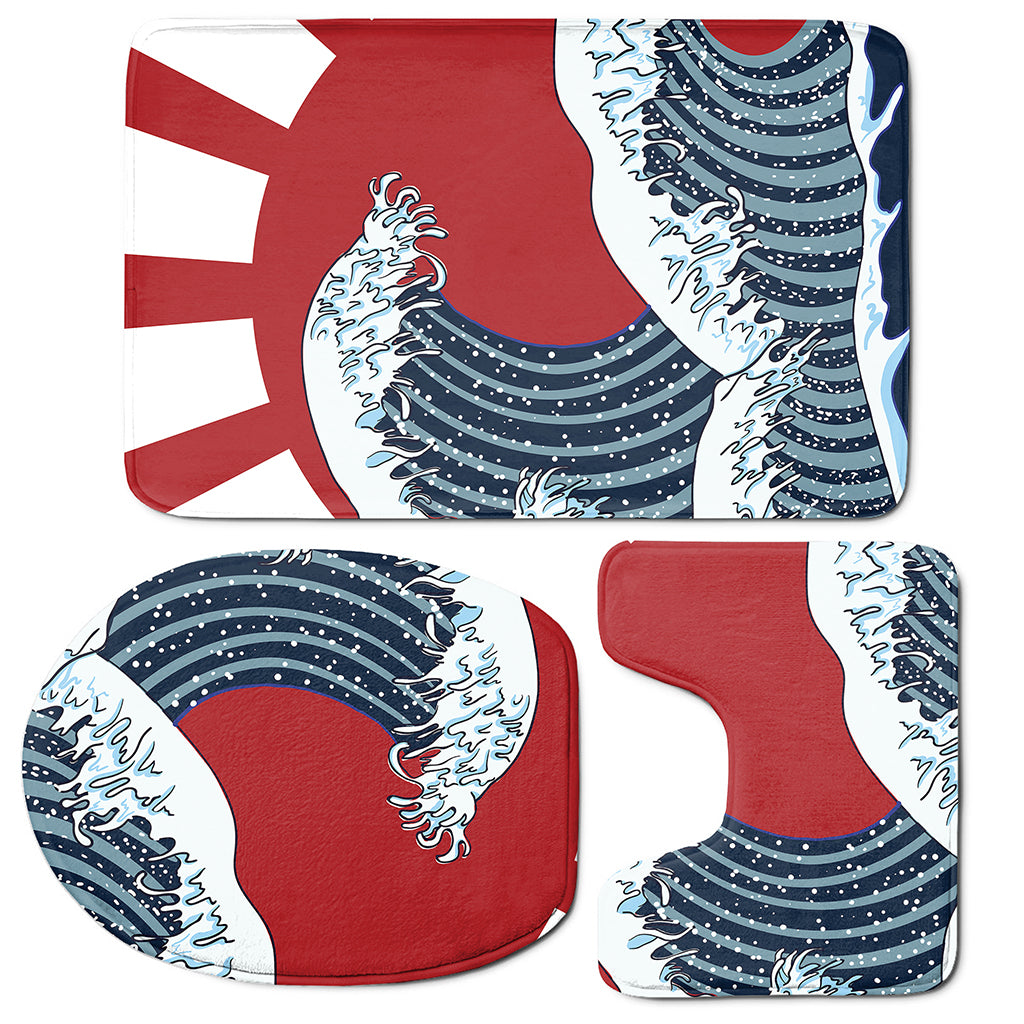 The Great Kanagawa Wave Print 3 Piece Bath Mat Set