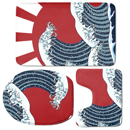 The Great Kanagawa Wave Print 3 Piece Bath Mat Set