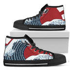 The Great Kanagawa Wave Print Black High Top Shoes