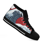 The Great Kanagawa Wave Print Black High Top Shoes