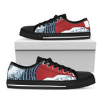 The Great Kanagawa Wave Print Black Low Top Shoes 