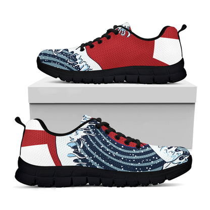 The Great Kanagawa Wave Print Black Sneakers