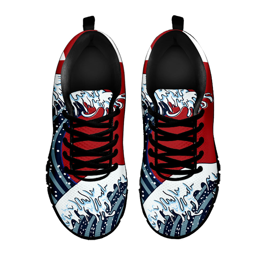 The Great Kanagawa Wave Print Black Sneakers