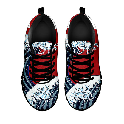 The Great Kanagawa Wave Print Black Sneakers