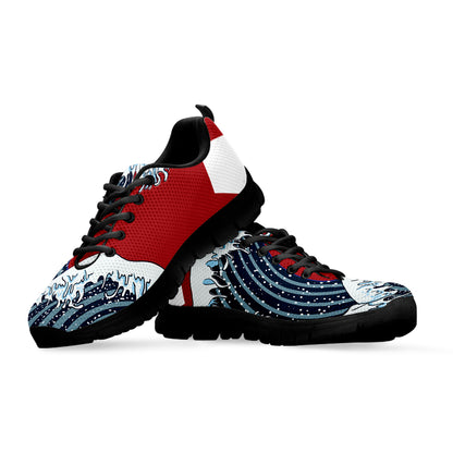 The Great Kanagawa Wave Print Black Sneakers