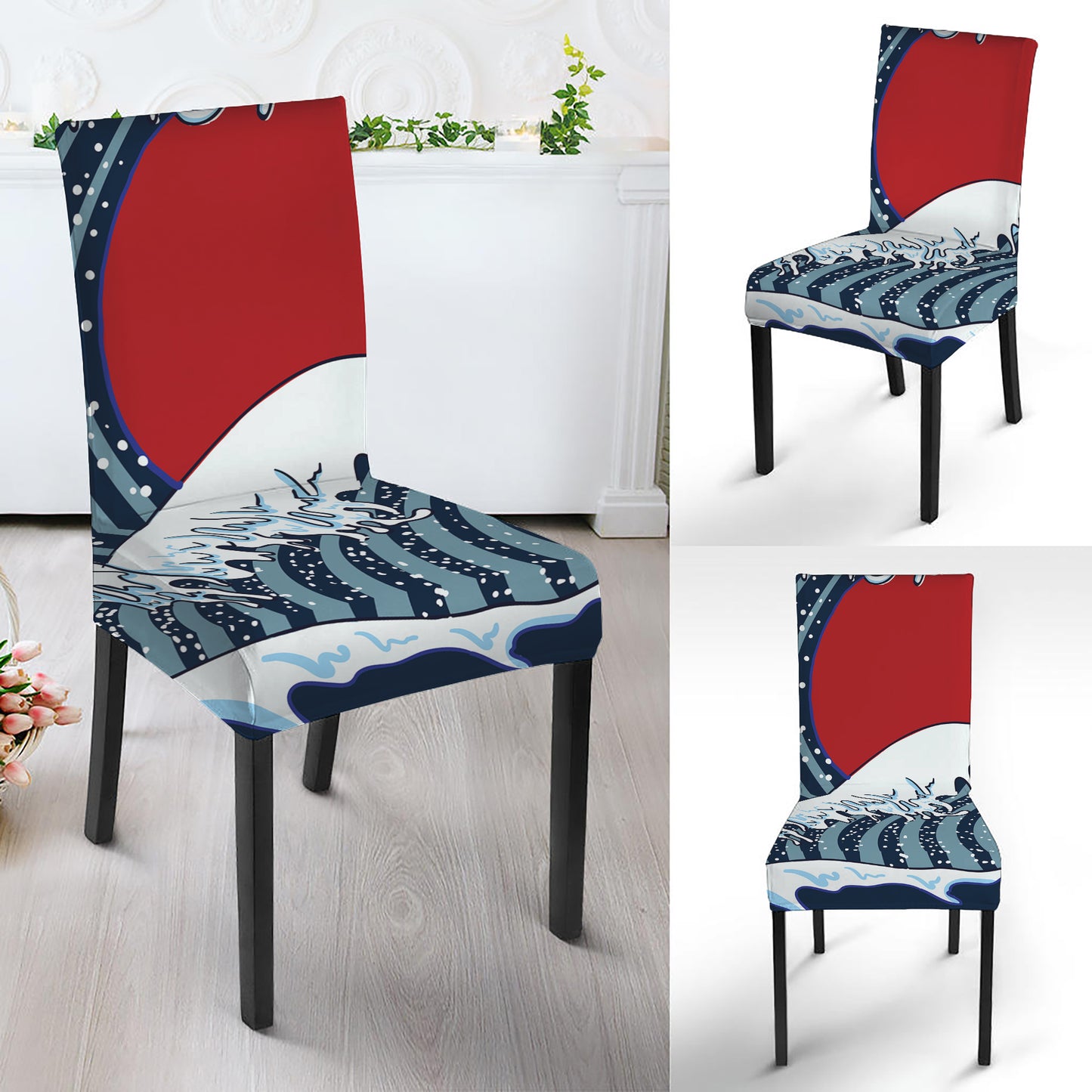 The Great Kanagawa Wave Print Dining Chair Slipcover