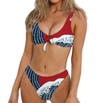 The Great Kanagawa Wave Print Front Bow Tie Bikini