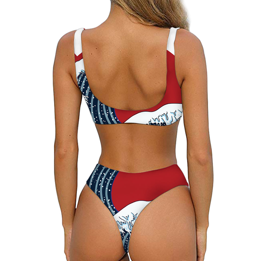 The Great Kanagawa Wave Print Front Bow Tie Bikini