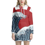 The Great Kanagawa Wave Print Pullover Hoodie Dress