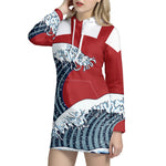 The Great Kanagawa Wave Print Pullover Hoodie Dress