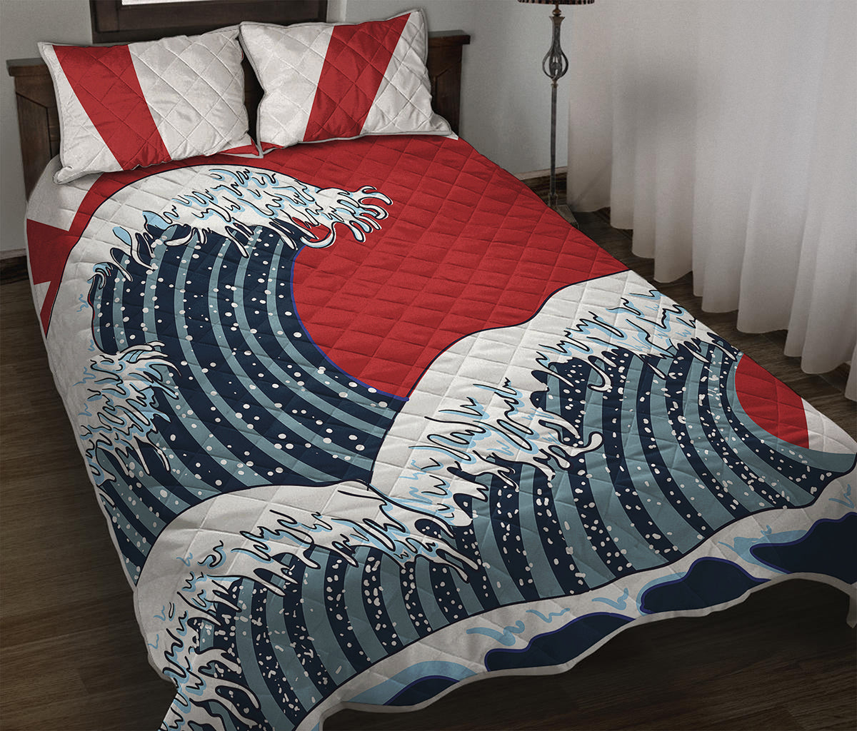 The Great Kanagawa Wave Print Quilt Bed Set