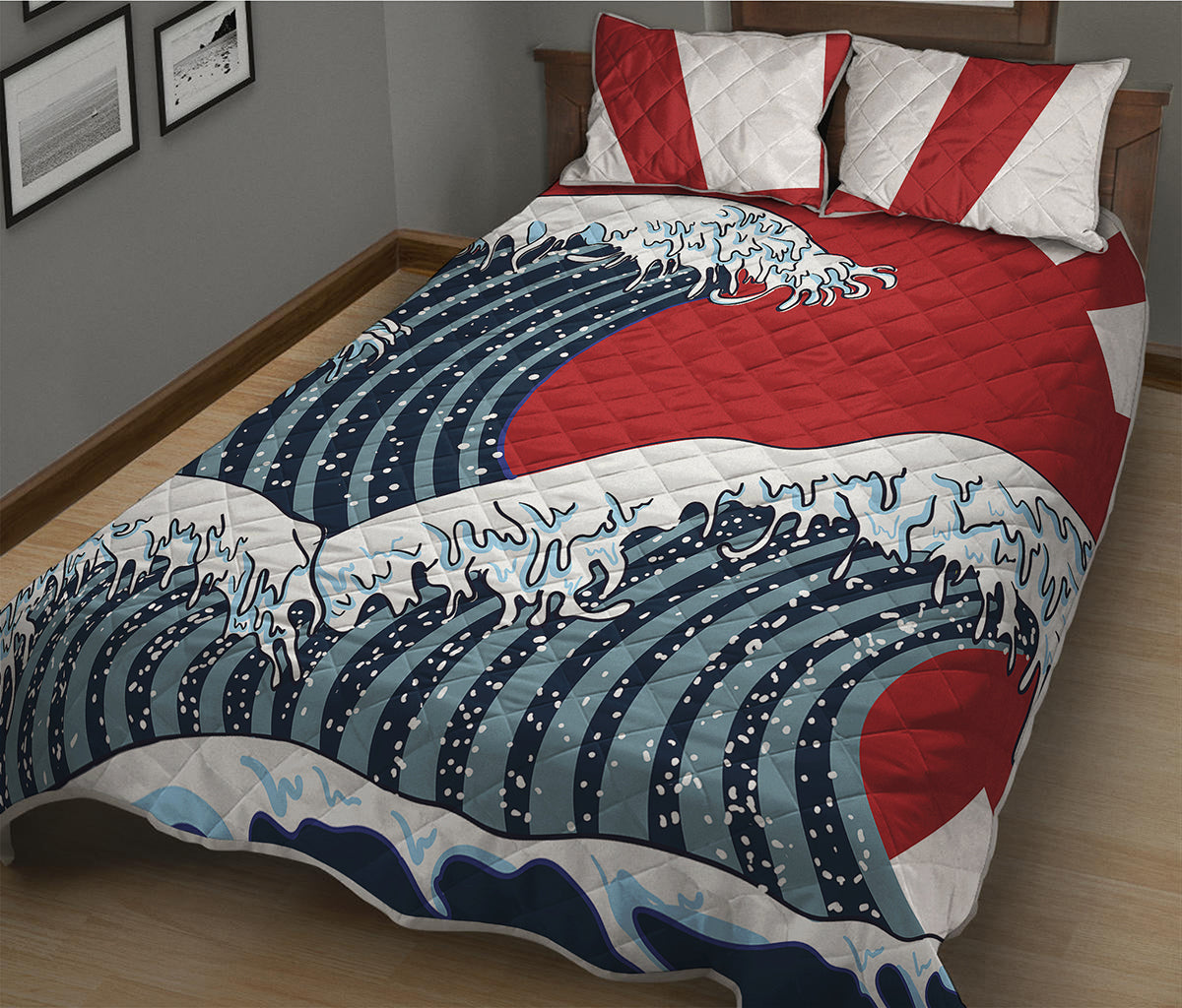 The Great Kanagawa Wave Print Quilt Bed Set