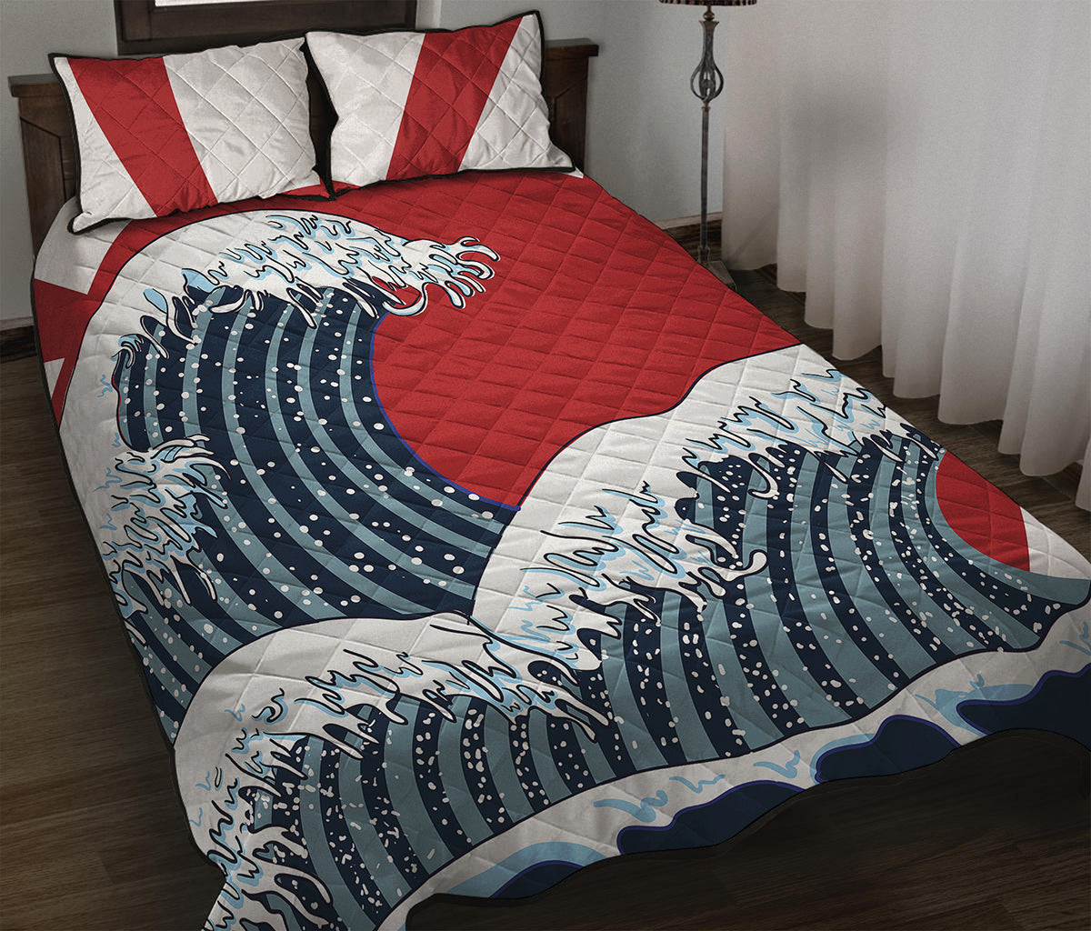 The Great Kanagawa Wave Print Quilt Bed Set